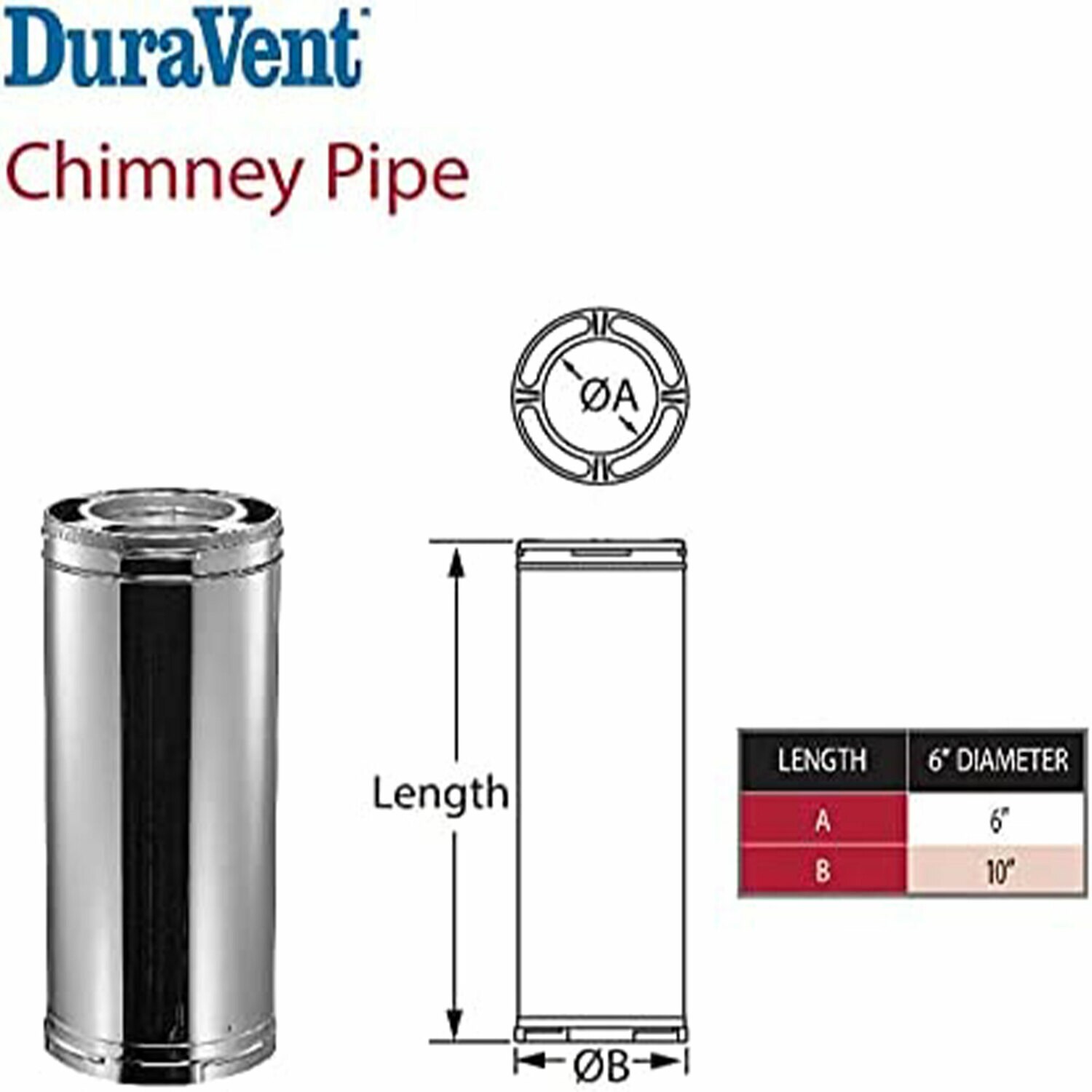 DuraVent 6dp-24 DuraPlus 6 in. Diameter x 24 in. Chimney Pipe
